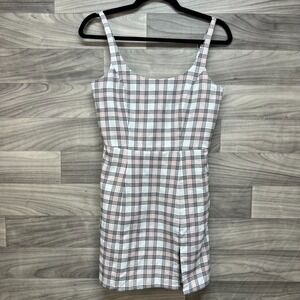Aeropostale Short Jumper Dress Women's Small White Pink Plaid Sleeveless Smocked
